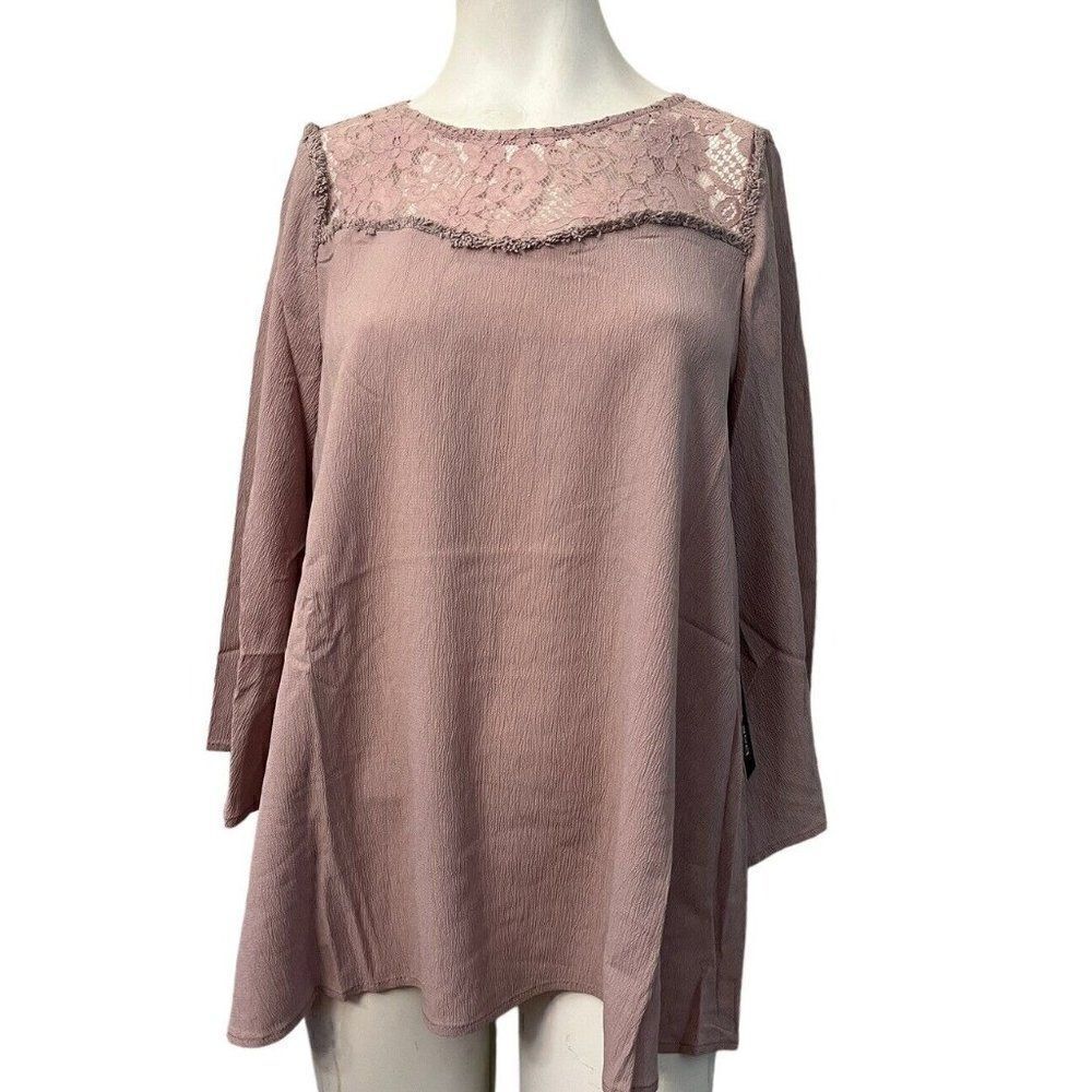 Doe & Rae Small Long Sleeve Blouse Lace High Neck Tunic Lightweight Lilac NWT